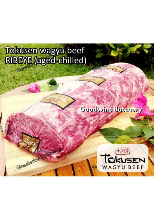 Beef RIBEYE aged-chilled WAGYU TOKUSEN marbling MBS 5 whole cut 4.5 kg/pc (price/kg) Scotch-Fillet Cuberoll - PREORDER 3-7 days notice